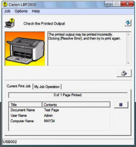 cách sửa lỗi check the printed output trên máy in canon 2900
